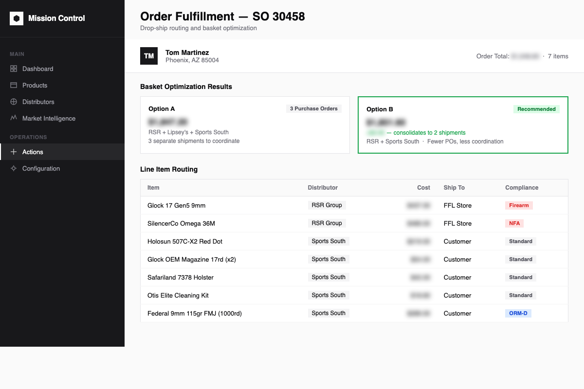 Mission Control Drop-Ship Fulfillment Decision Screen